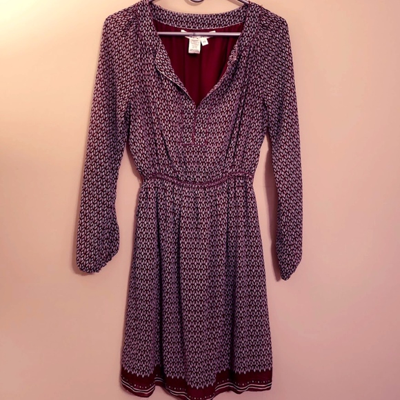 Max Studio Burgundy Pattern Long Bell Sleeve Dress - Picture 2 of 4